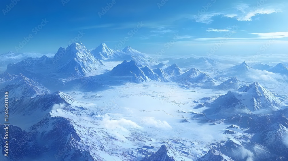 Obraz premium Vast blue sky with fluffy clouds, serene wide sky view above majestic mountains, ideal for nature-themed content creation.
