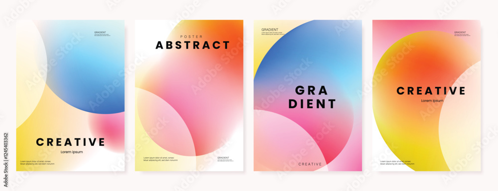 Naklejka premium Modern gradient poster background vector set. Minimalist cover template with vibrant perspective geometric prism shapes in blurred. Ideal design for social media, cover, banner, flyer.
