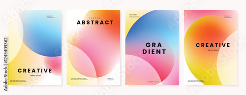 Modern gradient poster background vector set. Minimalist cover template with vibrant perspective geometric prism shapes in blurred. Ideal design for social media, cover, banner, flyer.