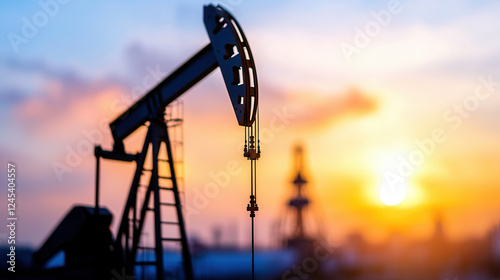close up of oil drilling operation at sunset, showcasing machinery and industrial setting