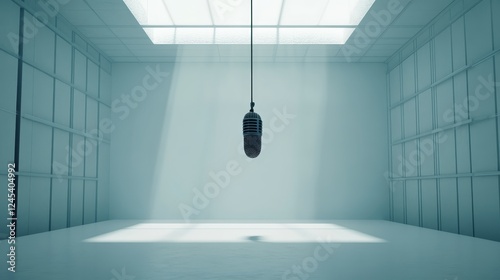 Suspended microphone in minimalist room with skylight photo