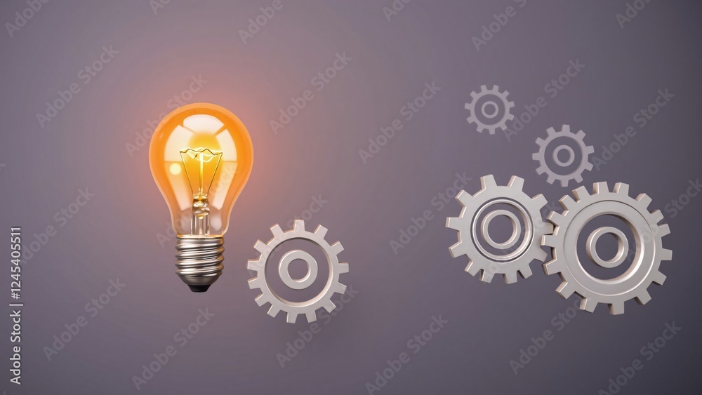 Illuminated Idea Glowing Light Bulb and Interlocking Gears Symbolizing Innovation and Creativity Illuminated Idea Glowing Light Bulb and Interlocking Gears Symbolizing Innovation and Creativity