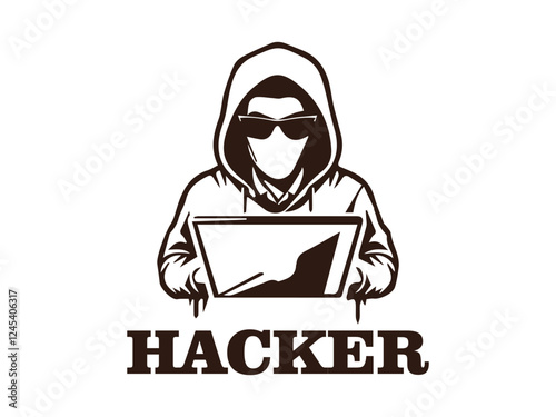 Illustration hacker criminal security internet logo vector and background logo veckor Hacker and shield  symbol for hacker protection 