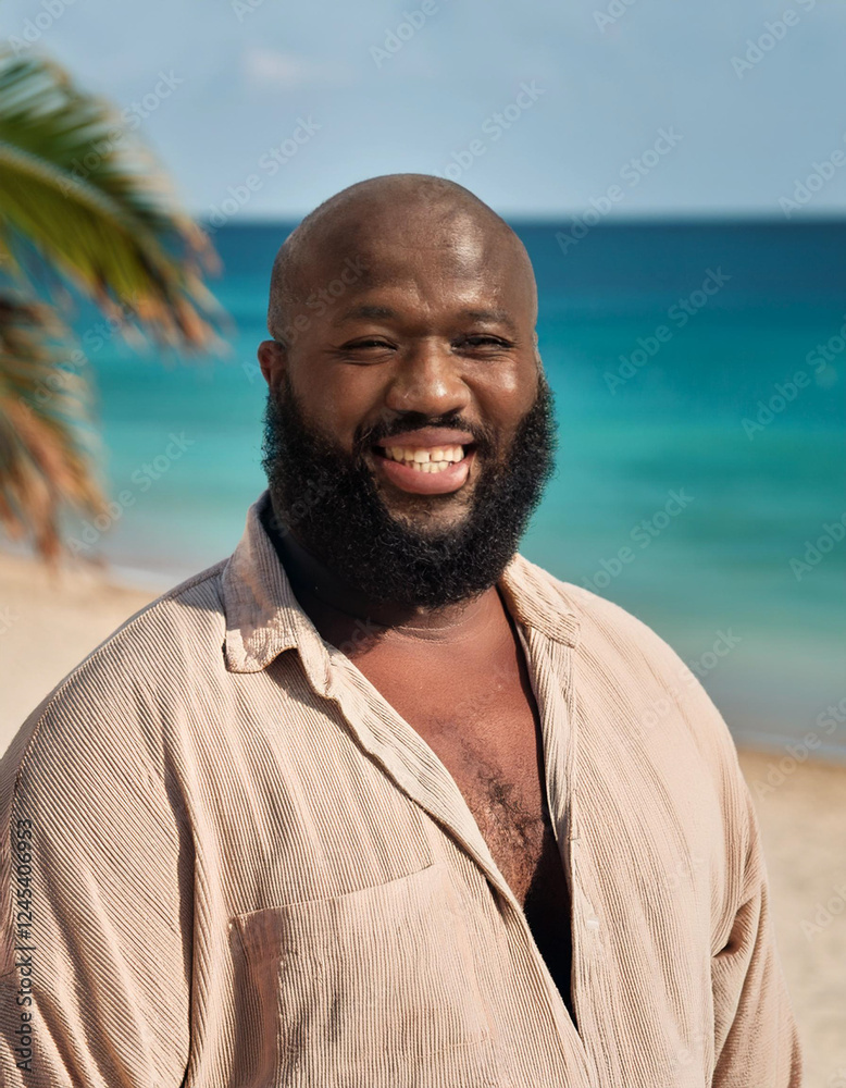 Portrait of a happy black man smiling on the beach Portrait of a happy black man smiling on the beach