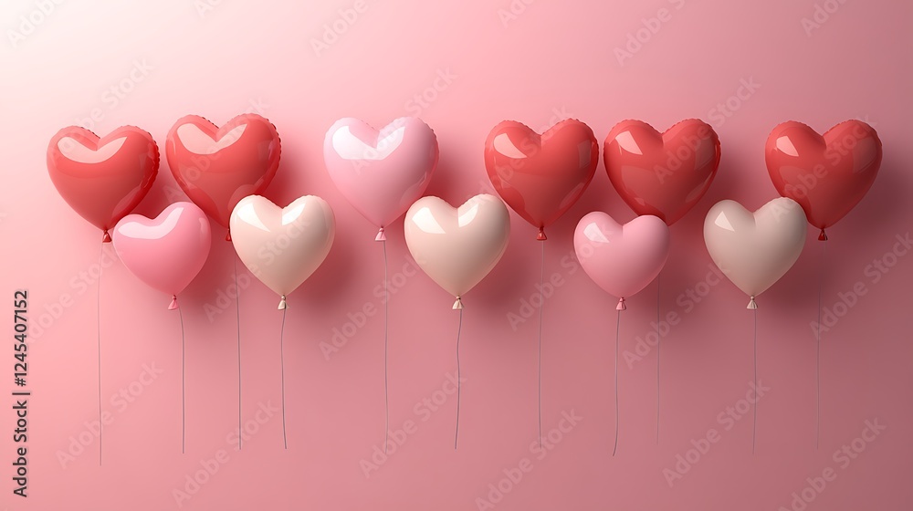Pink and Red Heart Shaped Balloons Floating Pink and Red Heart Shaped Balloons Floating