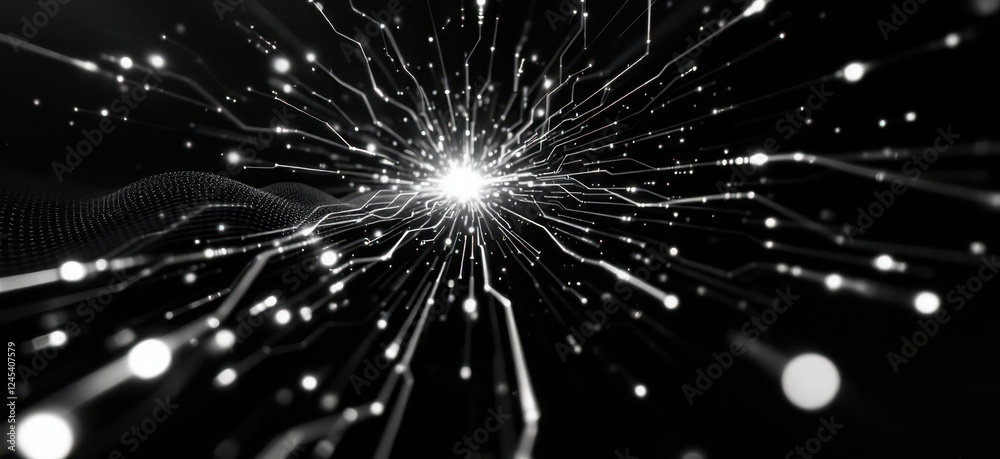 Obraz premium Black and white abstract digital network with glowing connections
