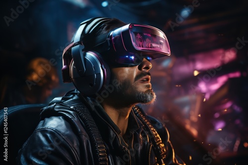 A gamer using a virtual reality headset for immersive gaming