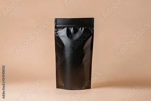 Sleek black packaging stands against soft beige backdrop, emphas photo