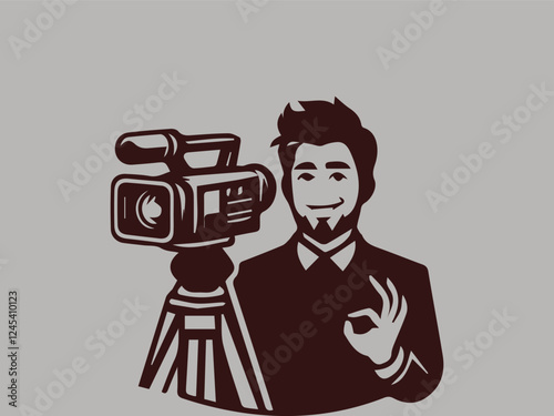 Man streaming or streaming video directly from a camera or cellphone, this man streaming image is suitable for logos, templets and backgrounds