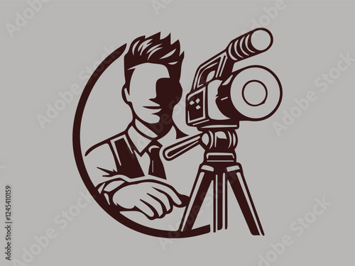 Man streaming or streaming video directly from a camera or cellphone, this man streaming image is suitable for logos, templets and backgrounds