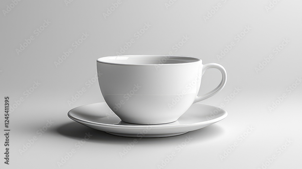 A clean, white porcelain teacup and saucer on a plain white background. A clean, white porcelain teacup and saucer on a plain white background.