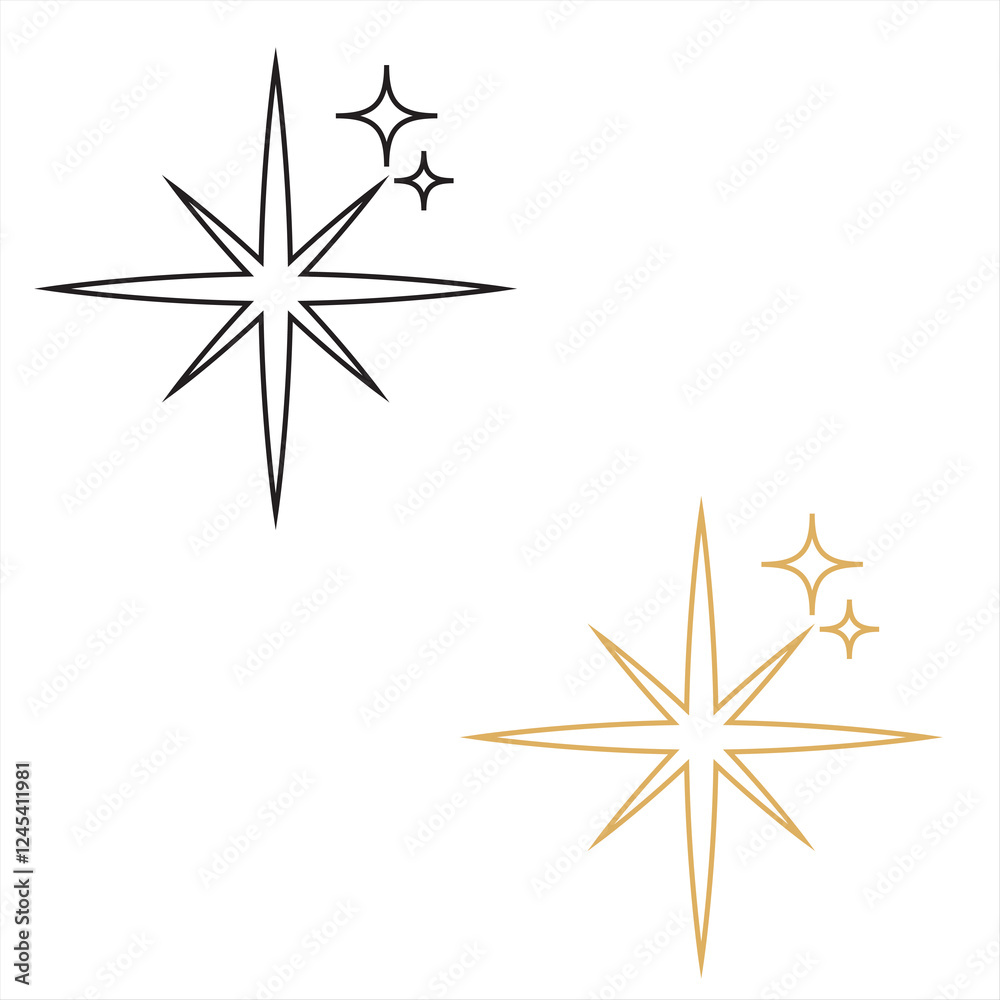 Gold and black sparkle stars icon. Set of golden and black star icons in different style. Shiny twinkle golden and black stars for decoration. vector illustration. EPS 10/AI Gold and black sparkle stars icon. Set of golden and black star icons in different style. Shiny twinkle golden and black stars for decoration. vector illustration. EPS 10/AI