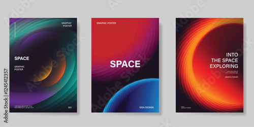 Planet and galaxy Space card vector set. Solar system with galaxy planets, asteroids, jupiter, saturn, mars, moon, ring line solar. Cosmic design for flyer, brochure, background, poster, cover. 