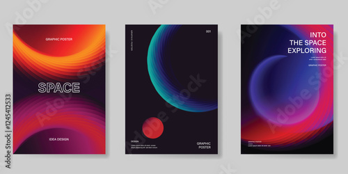 Planet and galaxy Space card vector set. Solar system with galaxy planets, asteroids, jupiter, saturn, mars, moon, ring line solar. Cosmic design for flyer, brochure, background, poster, cover. 