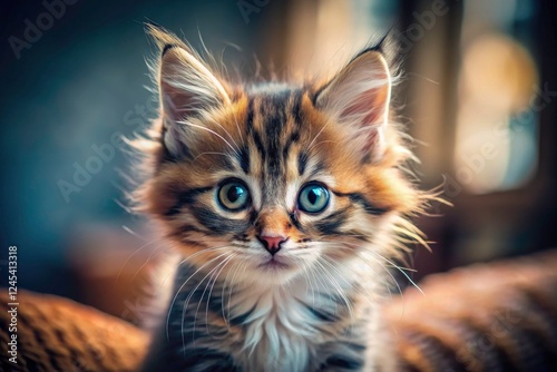 Adorable Kitten Portrait, Cute Small Cat Photo, Fluffy Pet Photography, Playful Kitty Image