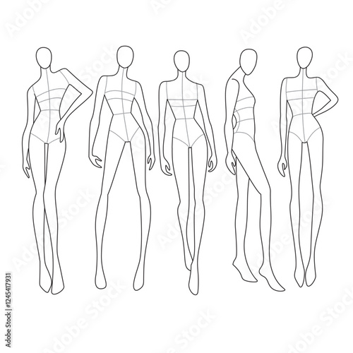 Fashion Figure Ten Heads Design Template Croquis Set