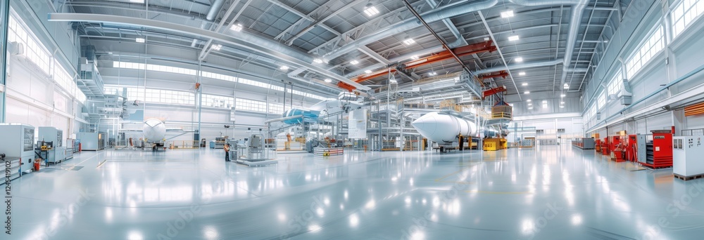 Rocket space building interior showing automation high technology rocket construction business using robots and ai. Generative AI Rocket space building interior showing automation high technology rocket construction business using robots and ai. Generative AI