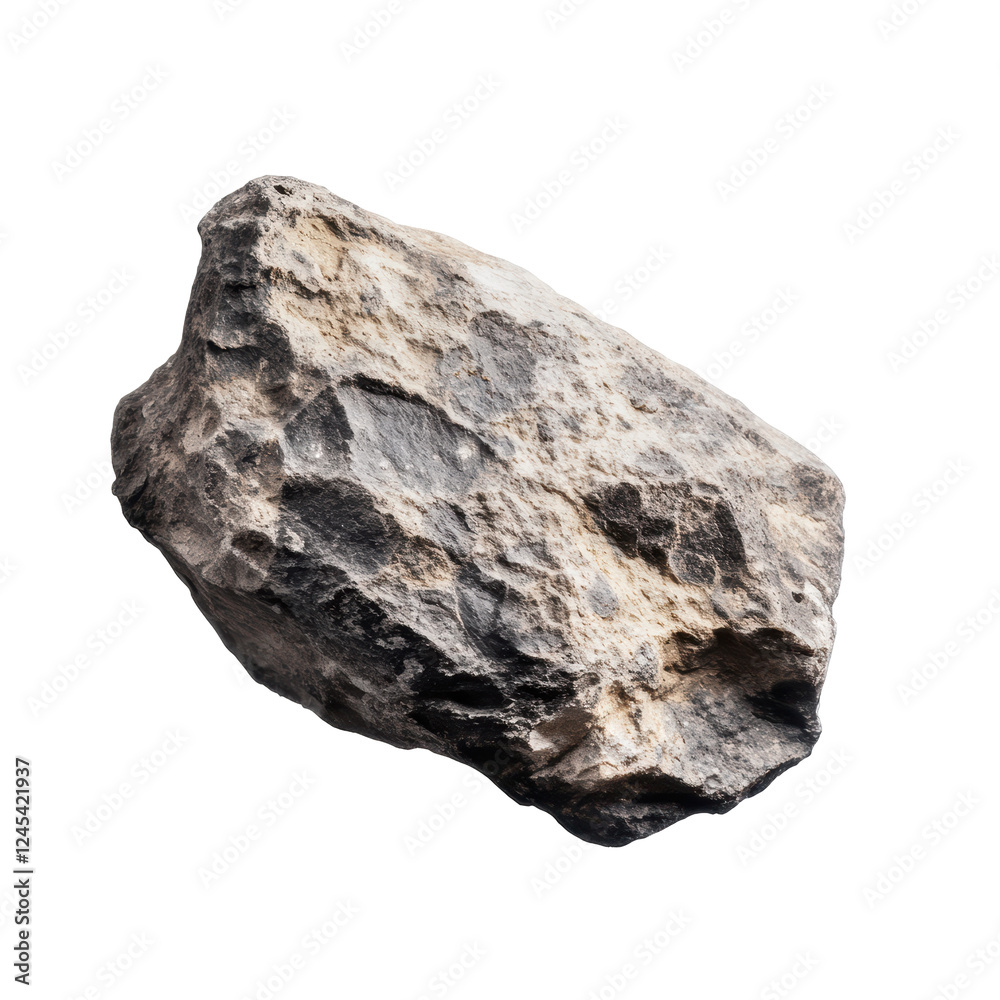 Fototapeta premium Isolated Raw Gray Rock Specimen on White Background Showcasing Natural Texture and Formation