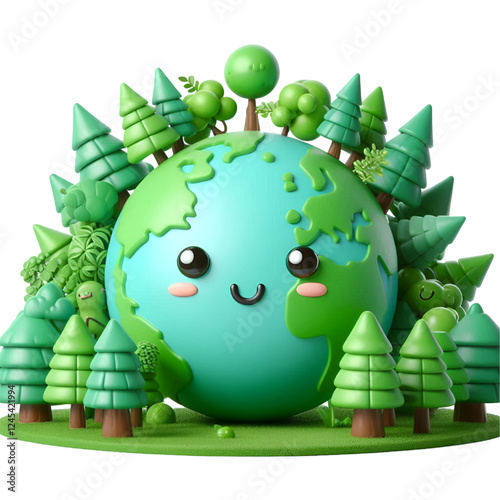 3D CUTE Ecology concept Green planet earth with tress world environment and earth day