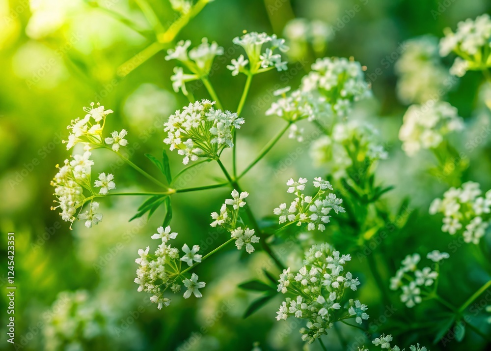 Aerial View of Galium Odoratum (Hedge Bedstraw) Blossoms - Double Exposure Stock Photo Aerial View of Galium Odoratum (Hedge Bedstraw) Blossoms - Double Exposure Stock Photo