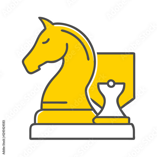Stylized chess knight piece in yellow color, strategy and intellect