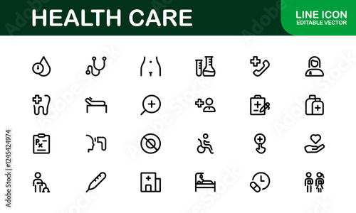 Health Care Icon Pack. Professional Icons for Medical Assistance, Clinics, Wellness Centers, Health Management, and Digital Design