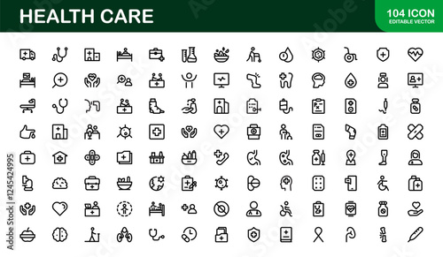 Health Care Icon Pack. Professional Icons for Medical Assistance, Clinics, Wellness Centers, Health Management, and Digital Design