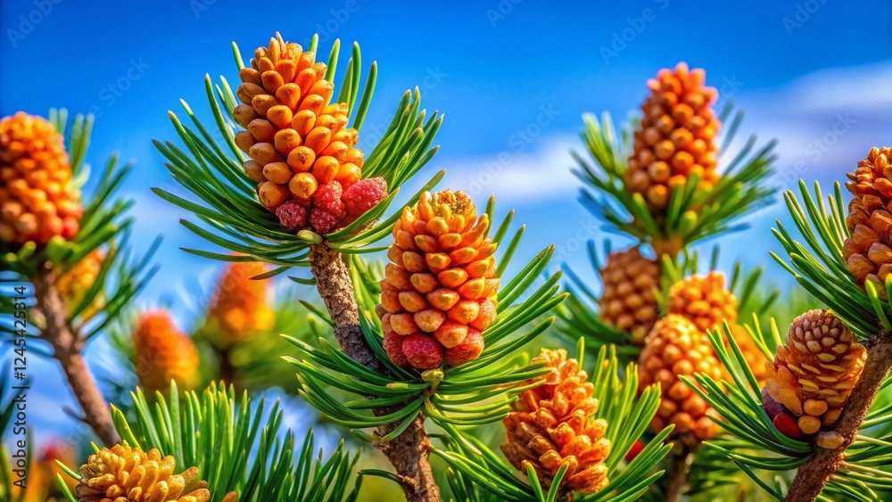 Aerial View of Pine Tree Branches, Buds, and Cones with Copy Space - Nature Stock Photo Aerial View of Pine Tree Branches, Buds, and Cones with Copy Space - Nature Stock Photo