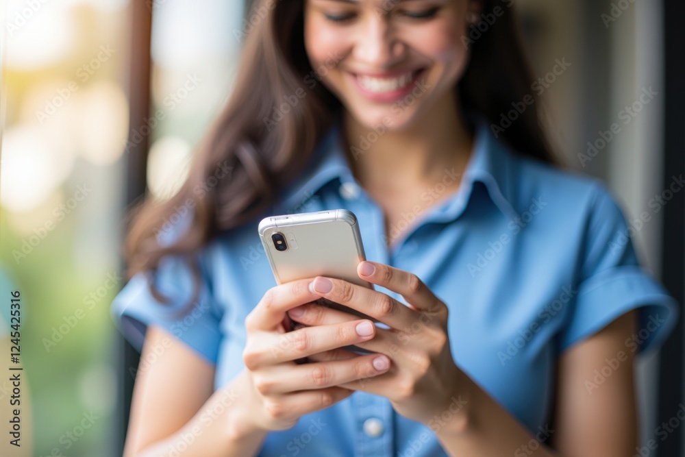 A Young Woman Engaged with Her Smartphone in a Bright, Cozy Environment, Showcasing the Intersection of Modern Technology and Daily Life A Young Woman Engaged with Her Smartphone in a Bright, Cozy Environment, Showcasing the Intersection of Modern Technology and Daily Life