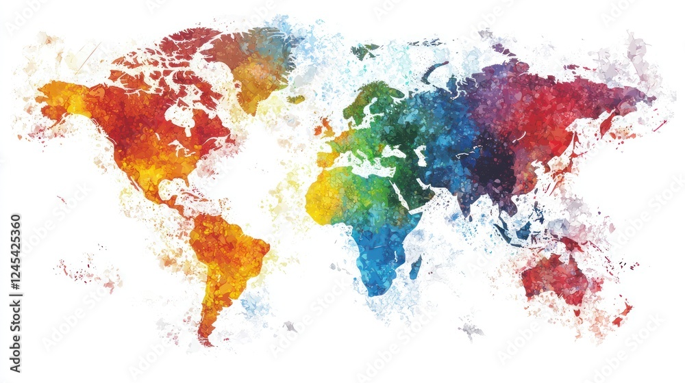 Fototapeta premium Colorful Abstract World Map with Gradient and Splash Effects