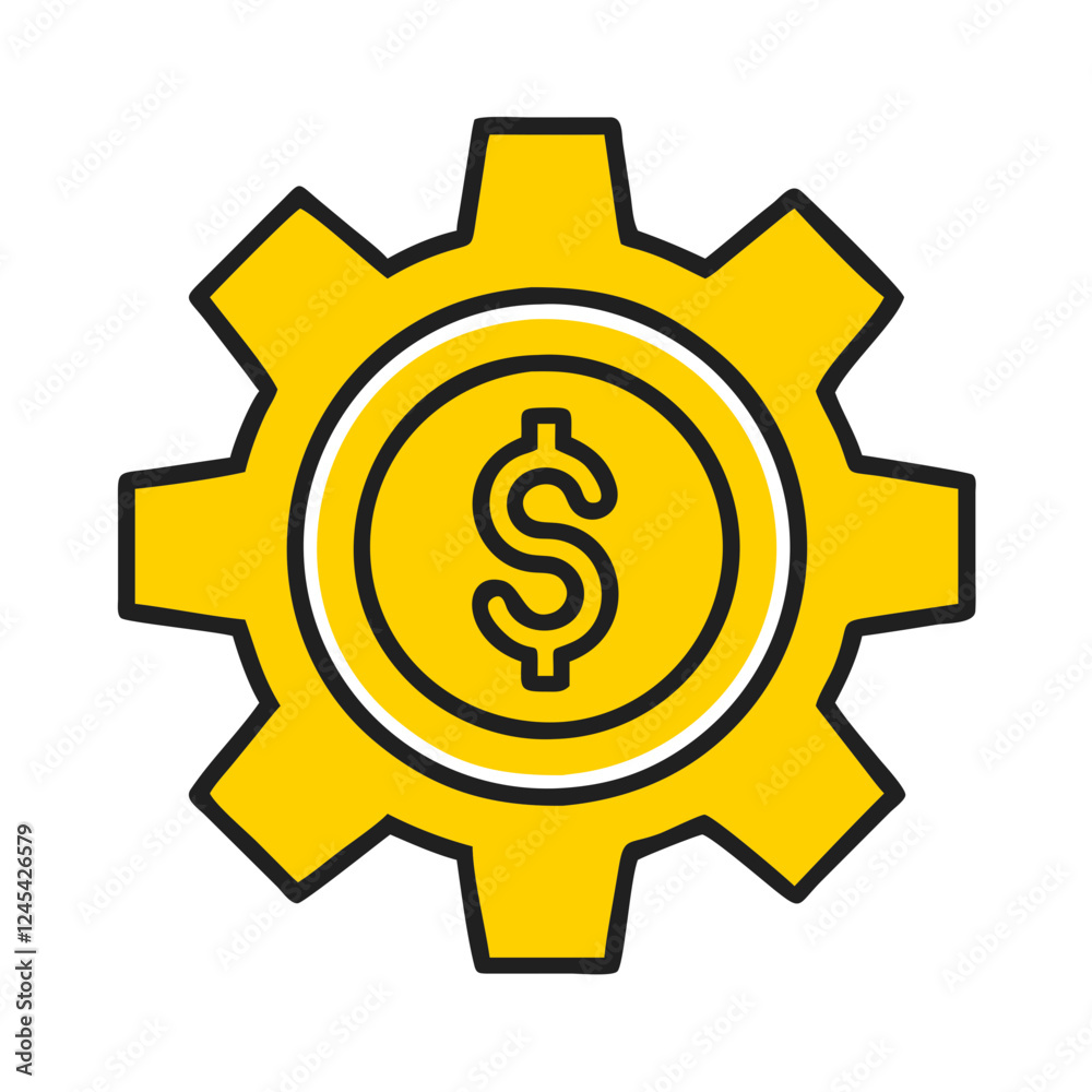 Yellow gear with dollar sign, finance and industry concept Yellow gear with dollar sign, finance and industry concept