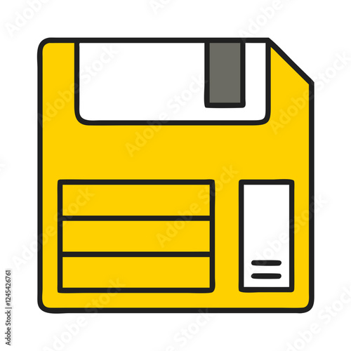 Yellow floppy disk icon, retro technology symbolizing nostalgia