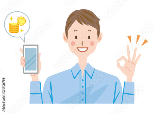 スマホを持つ男性　ポイント　投資　イラスト