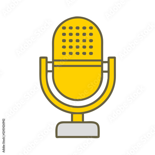 Stylish yellow microphone on white background, audio recording concept