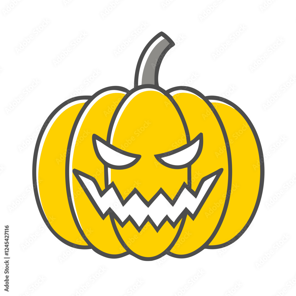 Fototapeta premium Grinning yellow pumpkin with menacing face, Halloween spirit