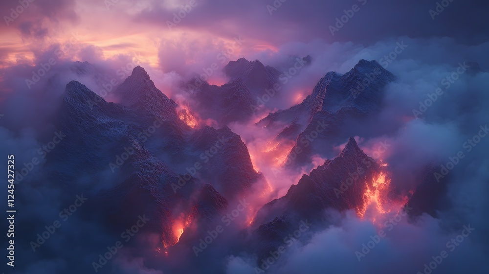 Fototapeta premium Dramatic sunset clouds in vibrant hues, swirling patterns, ideal for backgrounds or mood-setting visuals.