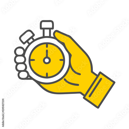 Hand holding a yellow stopwatch, urgency in timing