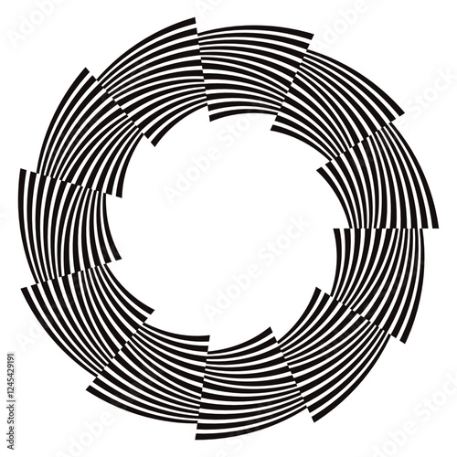 Circular Swirl Frame Graphic Optical Illusion Abstract Black Illustration Vector Isolated on White Background