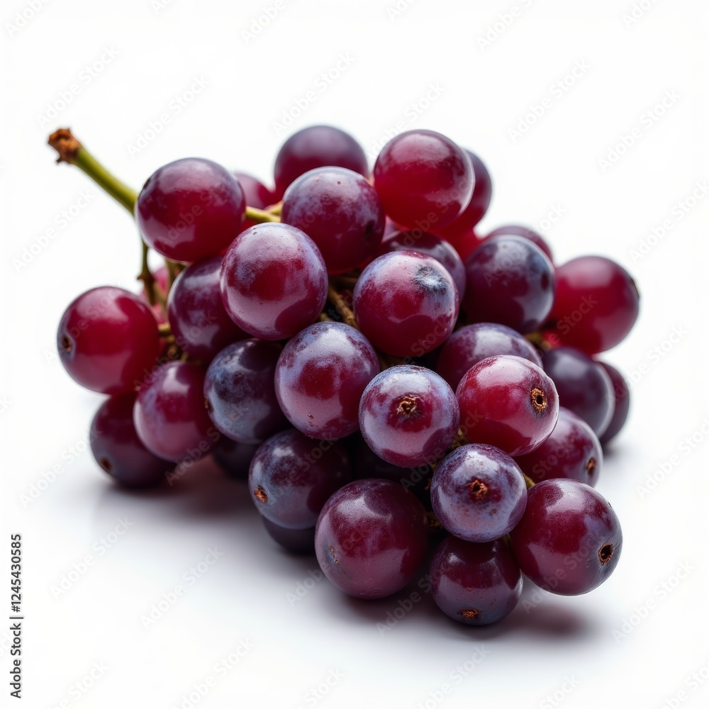 Cluster of Luscious Red Grapes with Stem on White Cluster of Luscious Red Grapes with Stem on White