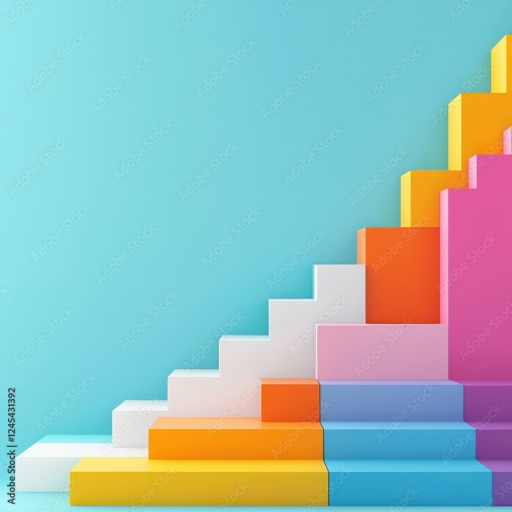 A minimalist design of campaign progress visualized as ascending steps. A minimalist design of campaign progress visualized as ascending steps.