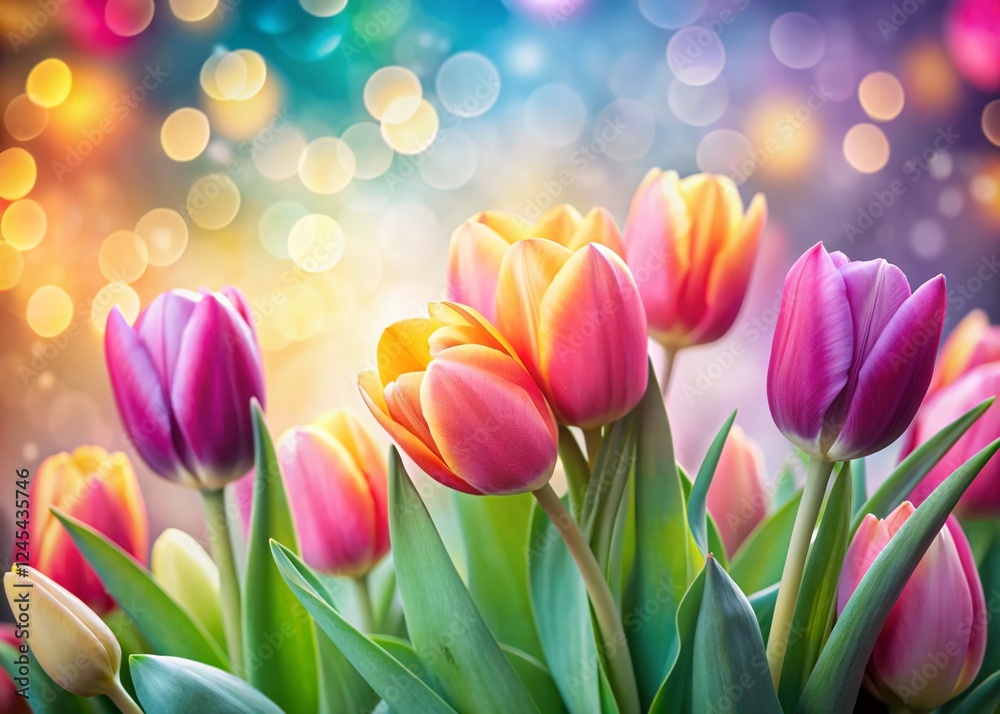 Artistic Easter Tulip Shapes Bokeh Background: Spring Floral Design with Copy Space