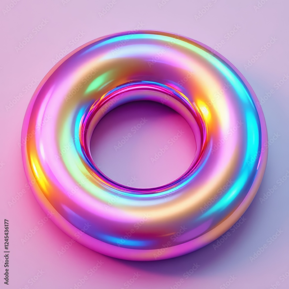 Holographic Donut Shape on Pink Background Holographic Donut Shape on Pink Background