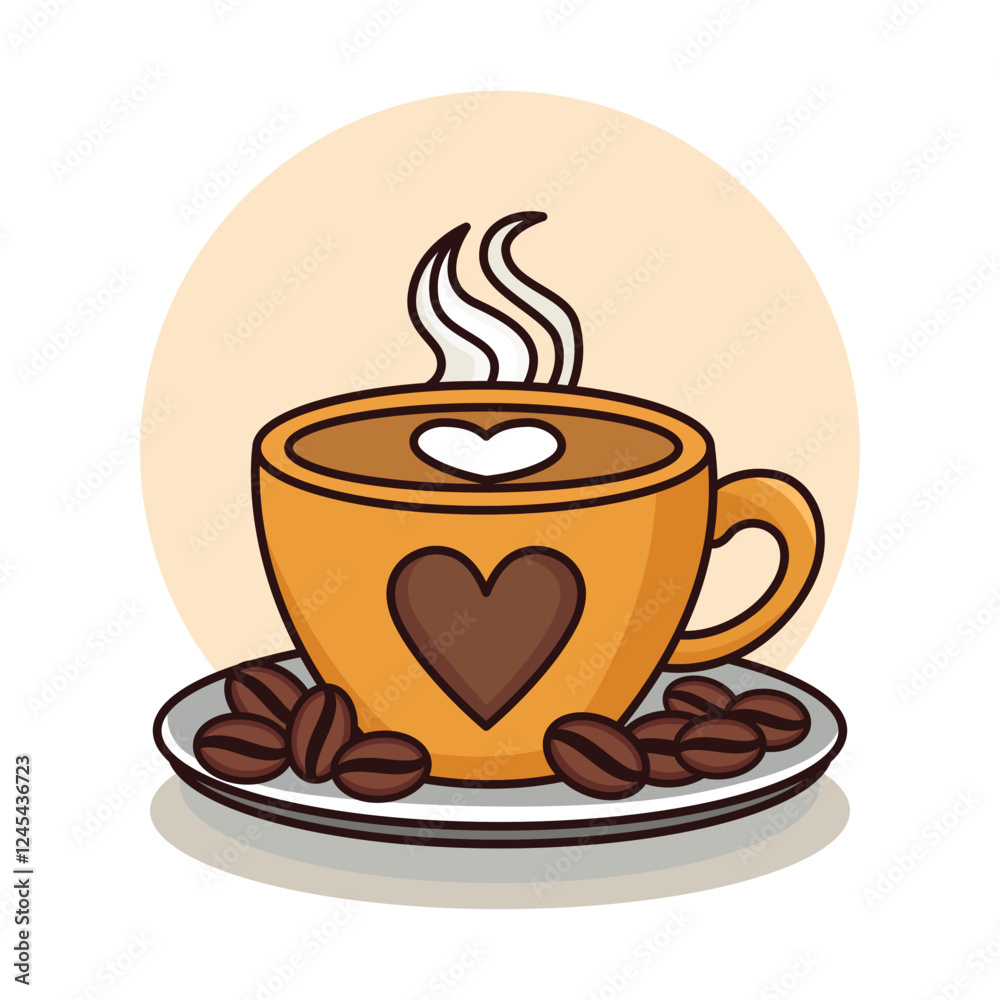 Obraz premium Cute Cartoon Coffee Beans and Foam Icon for Beverage Lovers Flat Vector Illustration