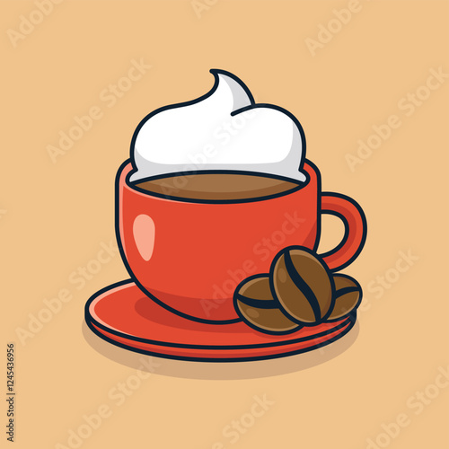 Cute Cartoon Coffee Beans and Foam Icon for Beverage Lovers Flat Vector Illustration