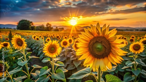 Austrian Sunset: Vibrant Sunflower Field near Schwechat photo