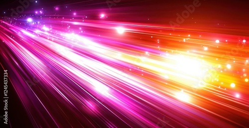 Vibrant pink and orange light streaks with sparkling effects in motion photo