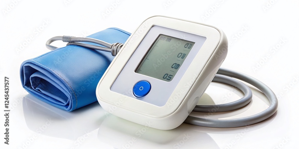 Automatic Blood Pressure Monitor with Blank Display, Isolated on White Background - Medical Device Stock Photo Automatic Blood Pressure Monitor with Blank Display, Isolated on White Background - Medical Device Stock Photo