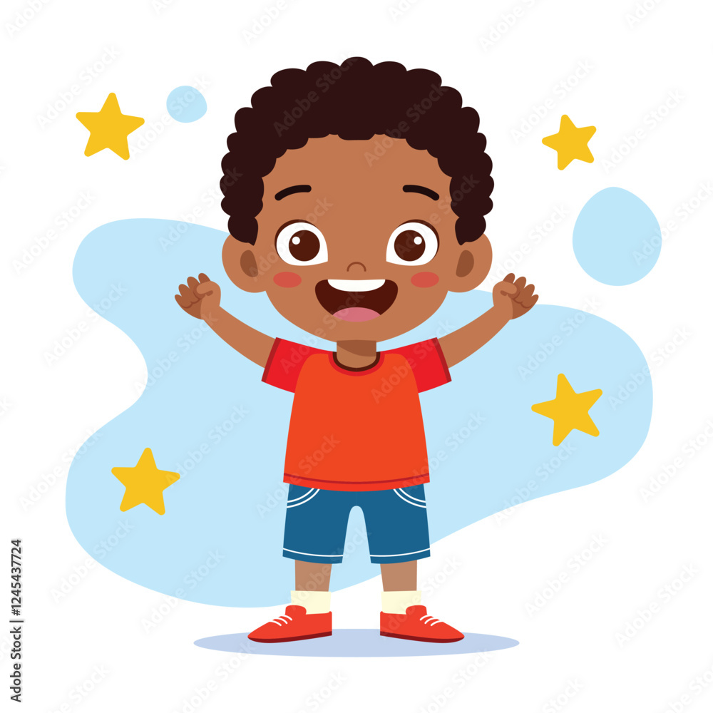 Happy Cute Little Kid Girl Celebrating Victory - Cartoon Vector Illustration Happy Cute Little Kid Girl Celebrating Victory - Cartoon Vector Illustration