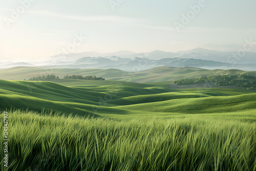 Grassland and woods under the blue sky and white clouds