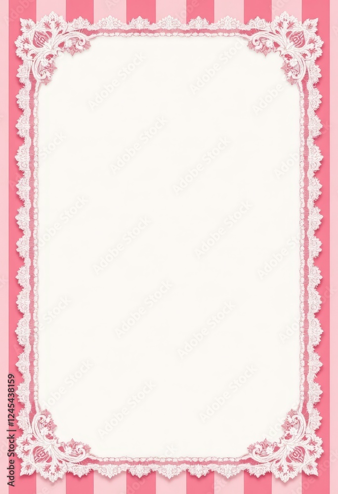 Pink and White Striped Frame with Floral Lace Design Pink and White Striped Frame with Floral Lace Design